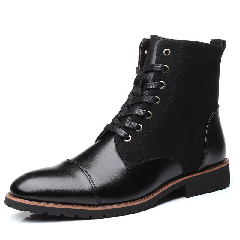 Pointed Tip Lace-up Leather Splicing Martin Boots