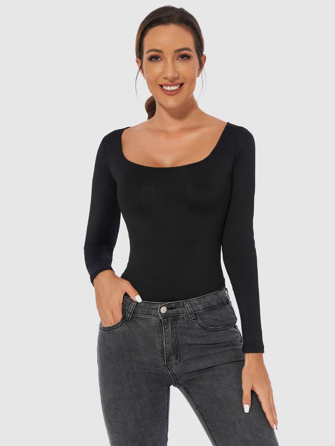 Full Size Scoop Neck Long Sleeve Bodysuit - Fashions Envy