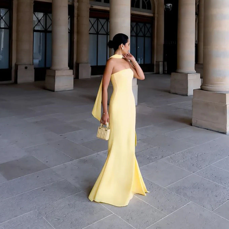 Strapless Ribbon-Trimmed Prom Gown - Fitted Sheath Dress