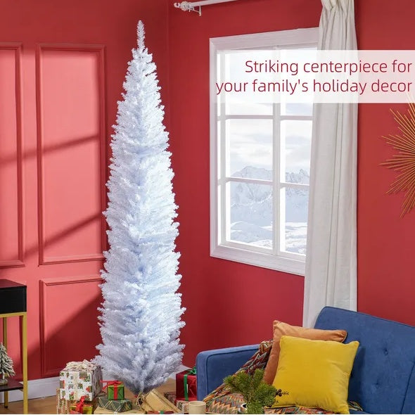 White Pencil Christmas Tree - 8 FT Slim Artificial