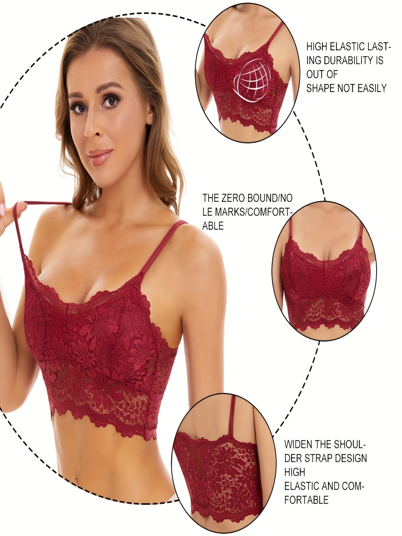 Exquisite Semi-Sheer Pattern Elegant Lace Bra with Detachable Mat