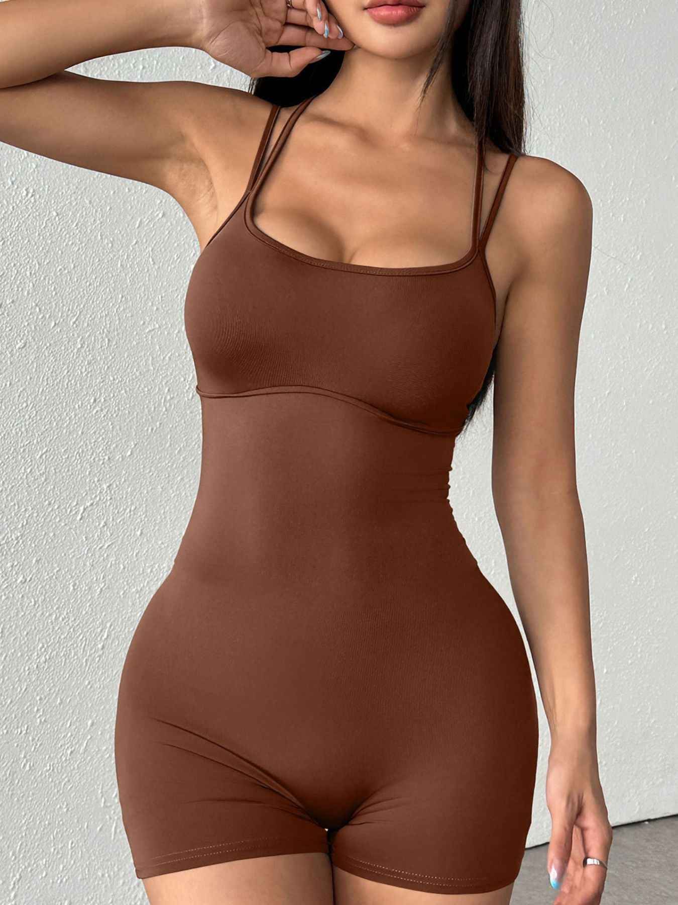 Double Spaghetti Strap Active Romper