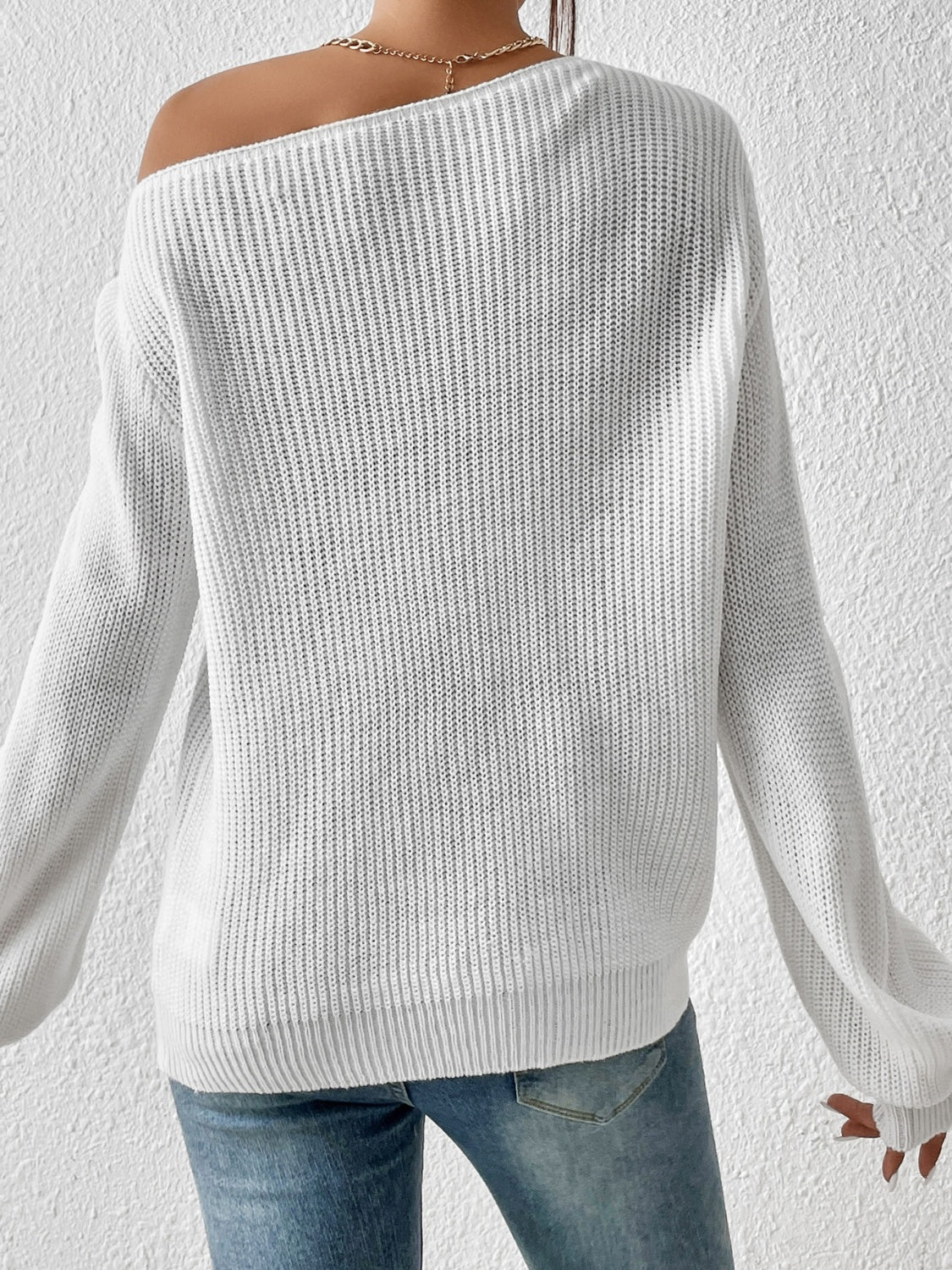 Honey Single Shoulder Long Sleeve Sweater - Fashions Envy