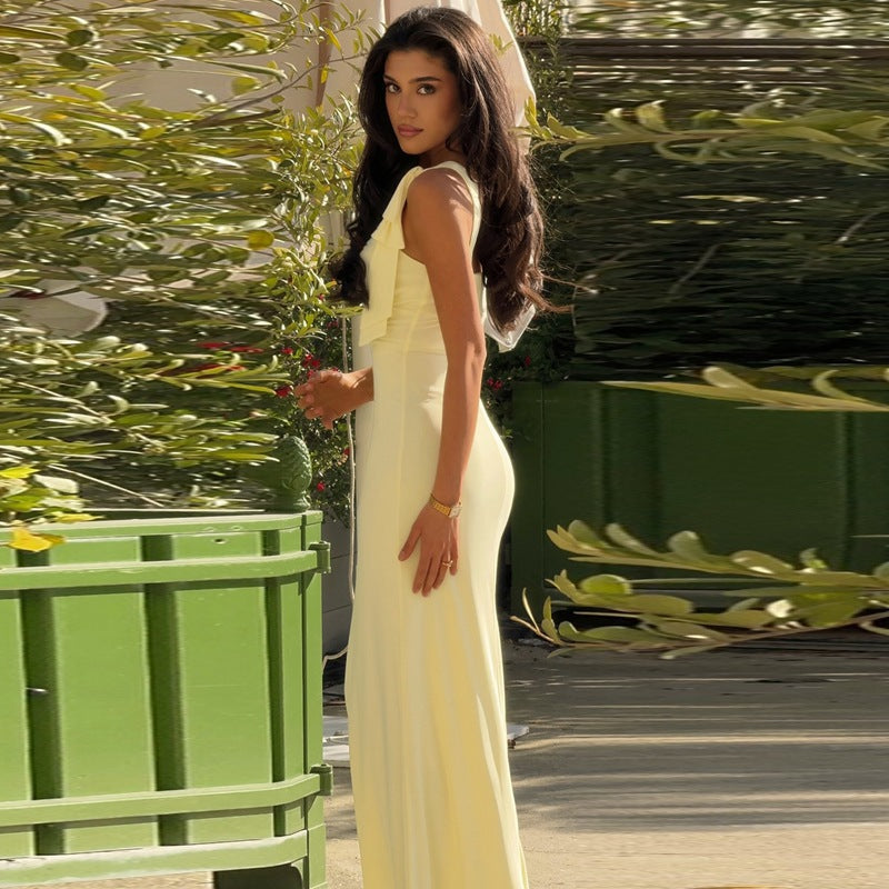 V-Neck Maxi Dress with Lace-Up Waist - Elegant Style - Fashions Envy