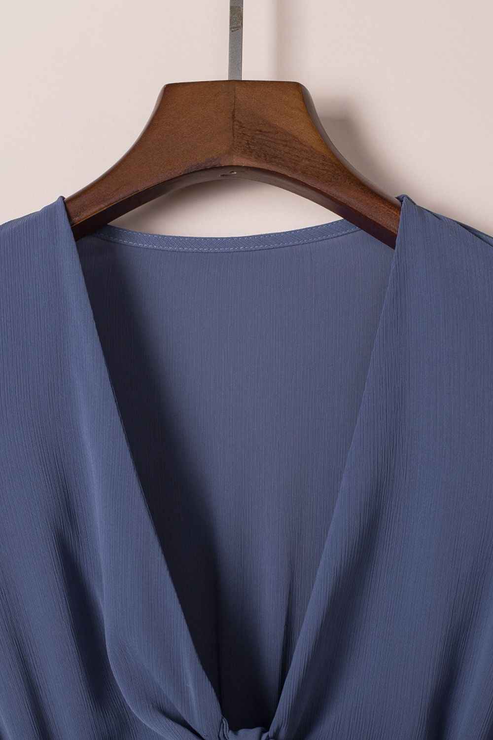 Ruffle Hem Mini Dress - Flirty Bow-Tie V-Neck