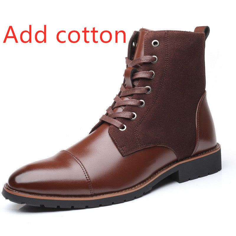Pointed Tip Lace-up Leather Splicing Martin Boots