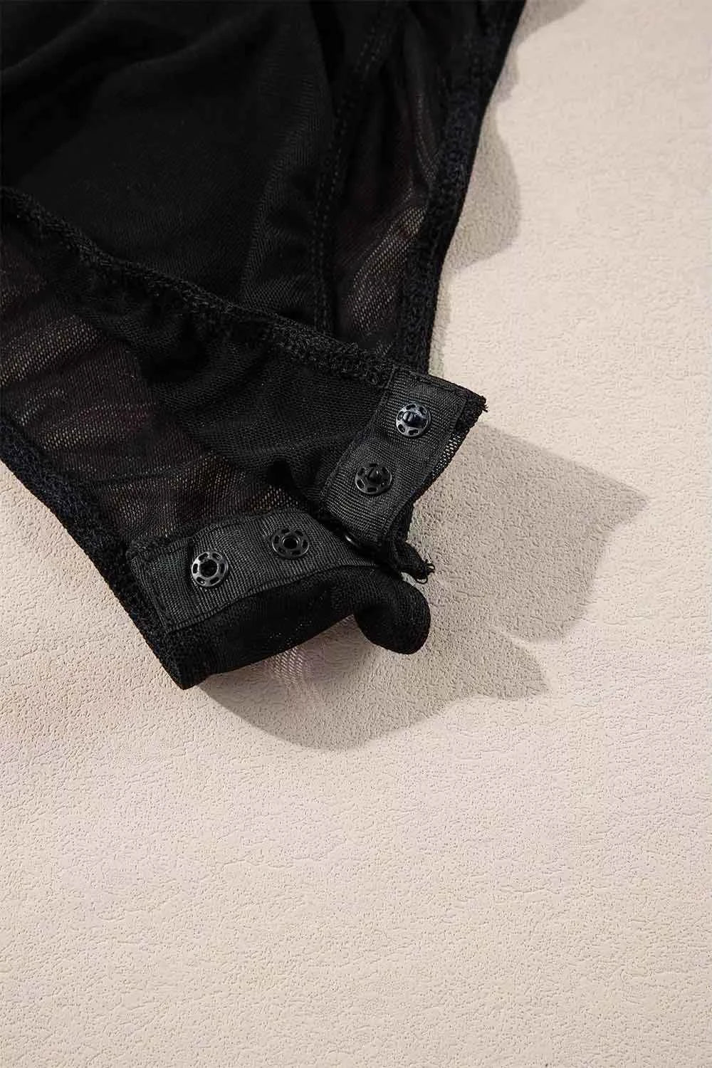 Sheer Rhinestone Bodysuit - Chic Black Long Sleeve