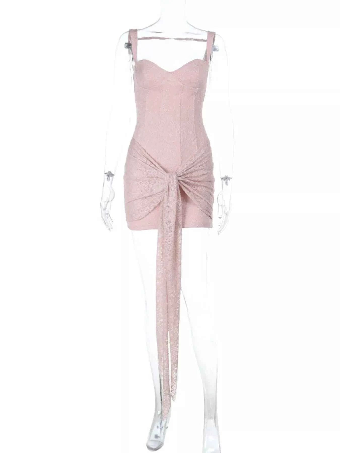 Sweetheart Neck Mini Dress - Wide Strap Lace Detail