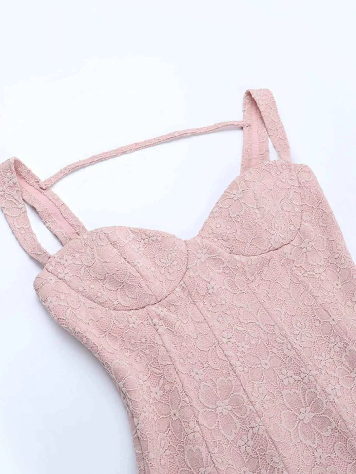 Sweetheart Neck Mini Dress - Wide Strap Lace Detail