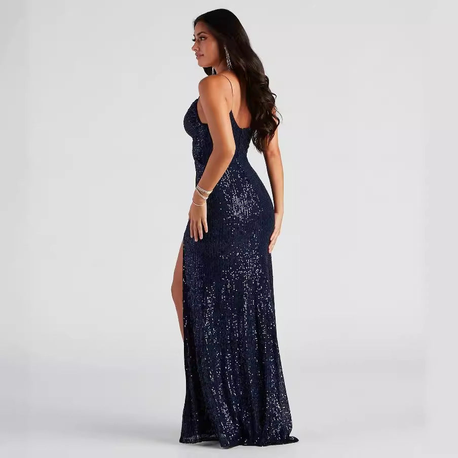 Blue Hollow Out Maxi Dress - Sleeveless Cutout Waist