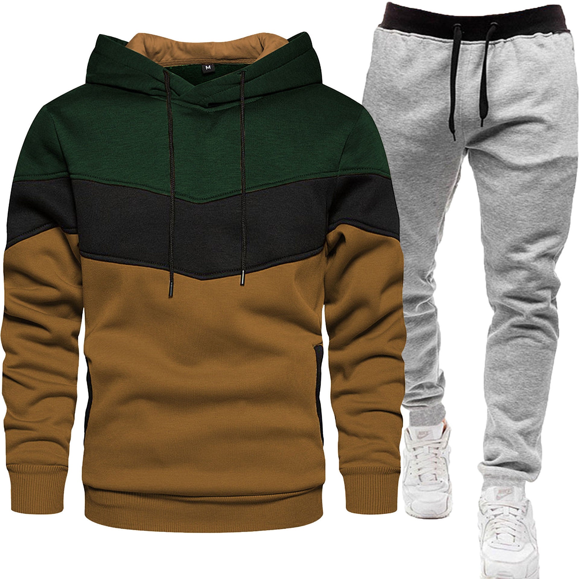 Men's Hoodie Tracksuit - Color Block Two-Piece Set
