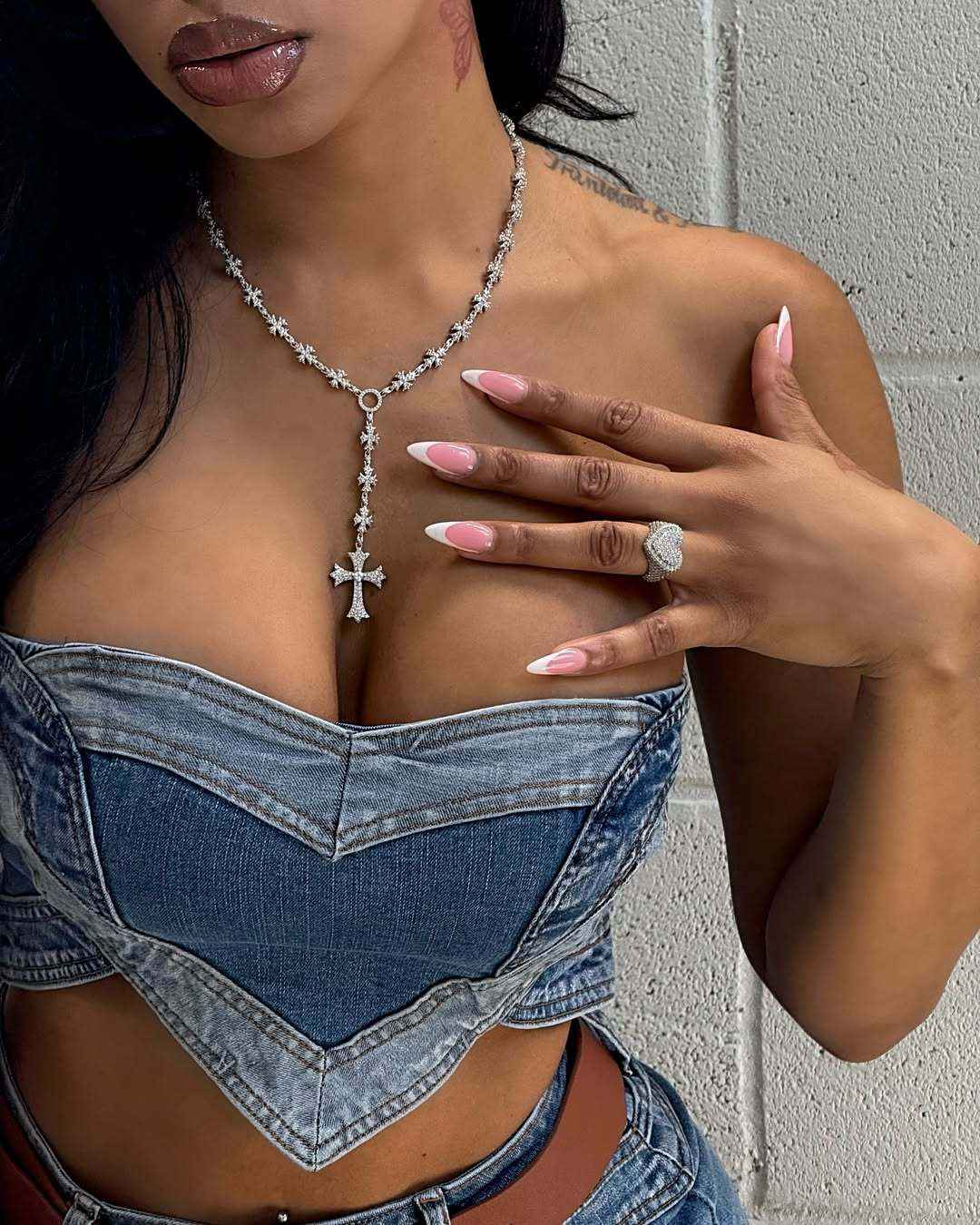 Sexy Heart-shaped Washed Denim Set - Western Style Outfit