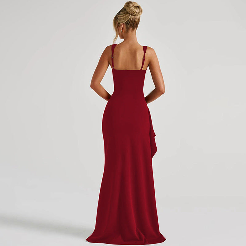 Backless Evening Dress - Strap High Slit Gown