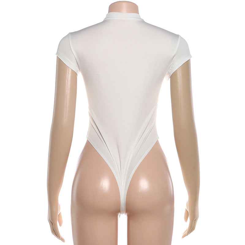 Zipper Sexy Cut-Out Bodysuit - Bodycon Short Sleeve