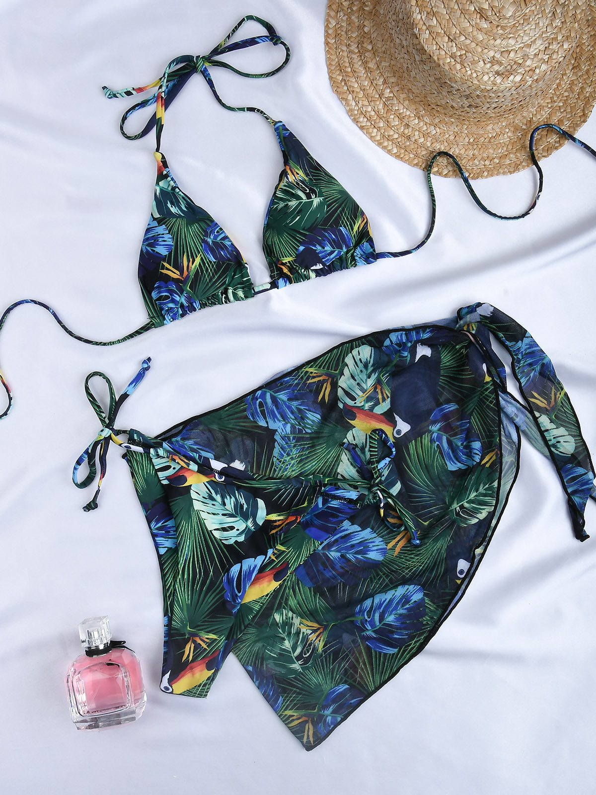 Triangle Bikini Set - Three Piece with Wrap Beach Skirt