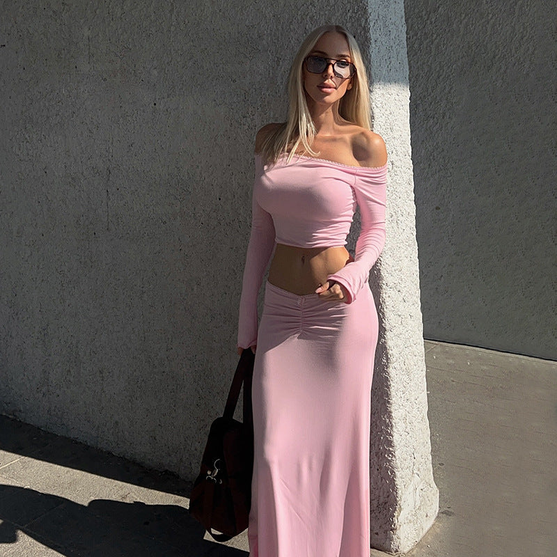 Two-Piece Skirt Set - One Shoulder Top Outfit