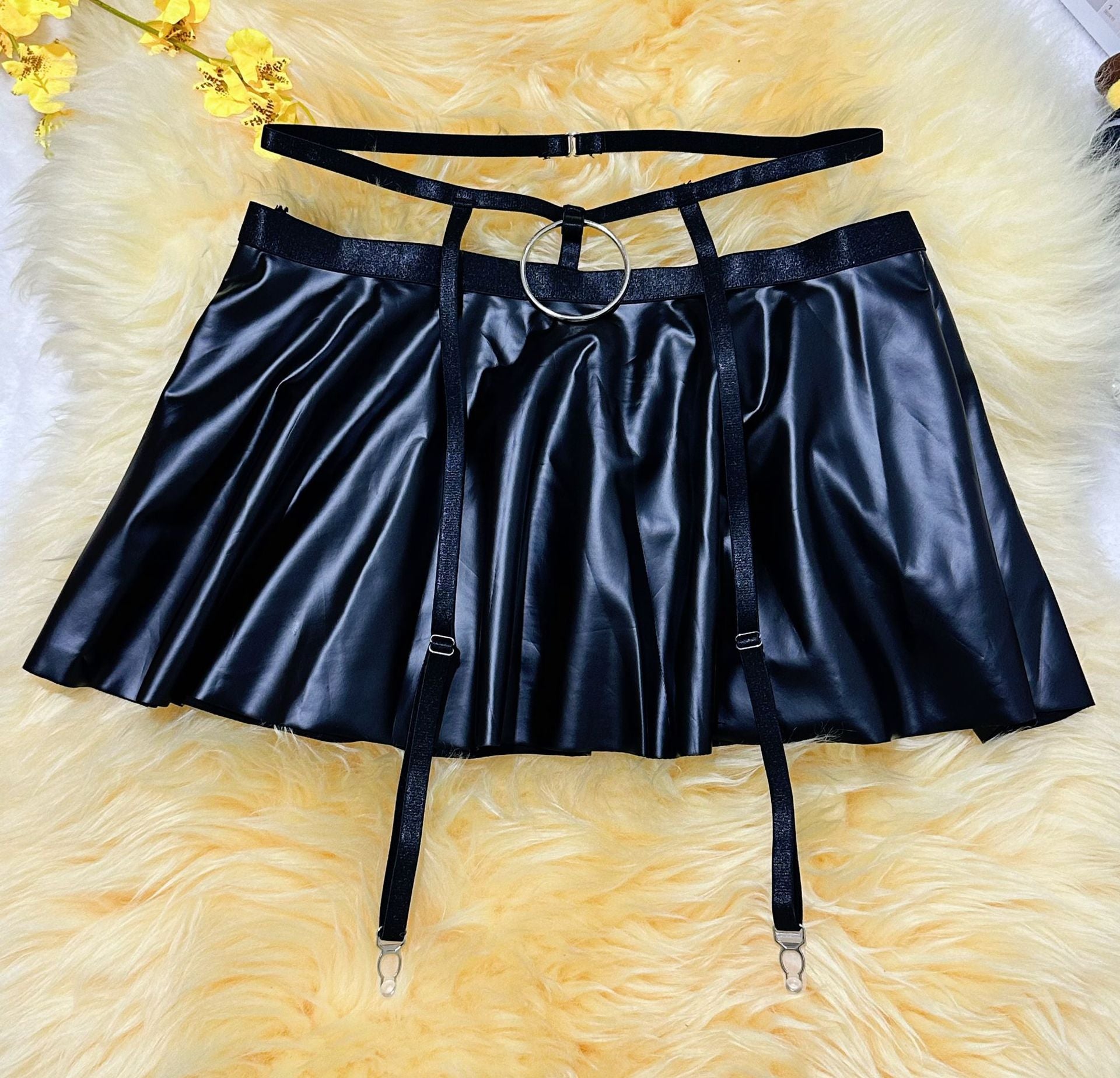 Lingerie Skirt Set - Lace Bra with Fishnet Stockings - Fashions Envy