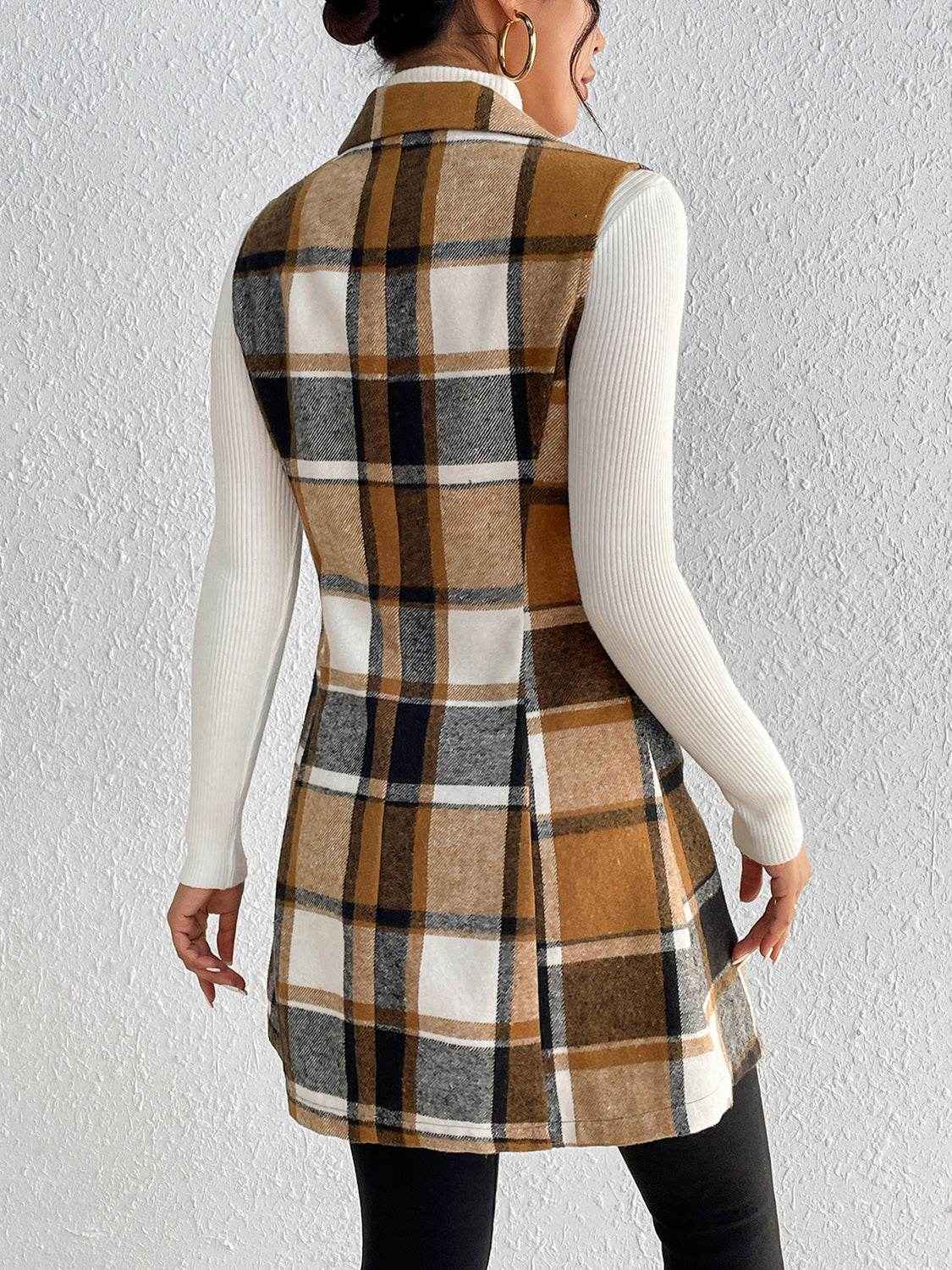 Honey Plaid Lapel Collar Vest