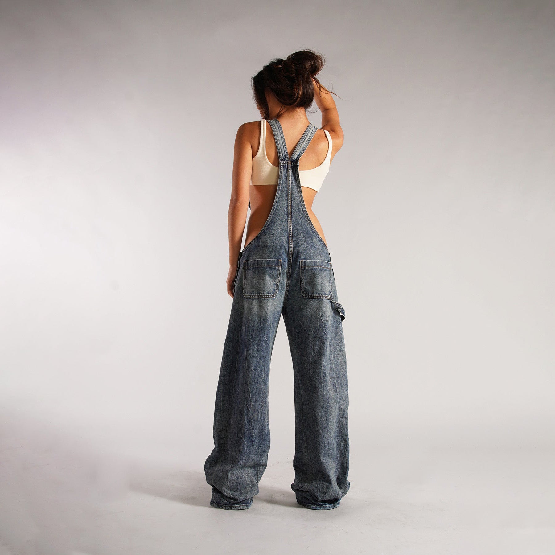 Denim Overalls - Y2K Zipper Suspender Wide Leg Jeans