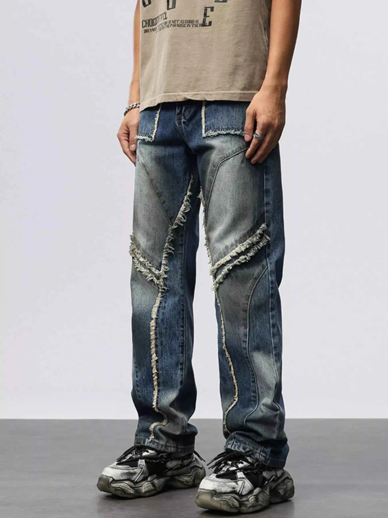 Men's Frayed Hem Wide Leg Jeans