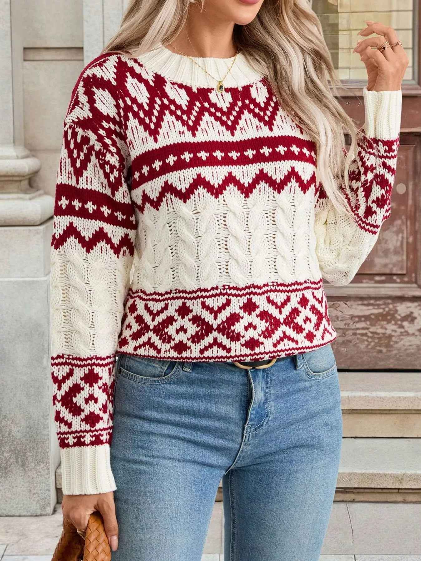 Fair Isle Christmas Sweater - Cable Knit Holiday Style - Fashions Envy