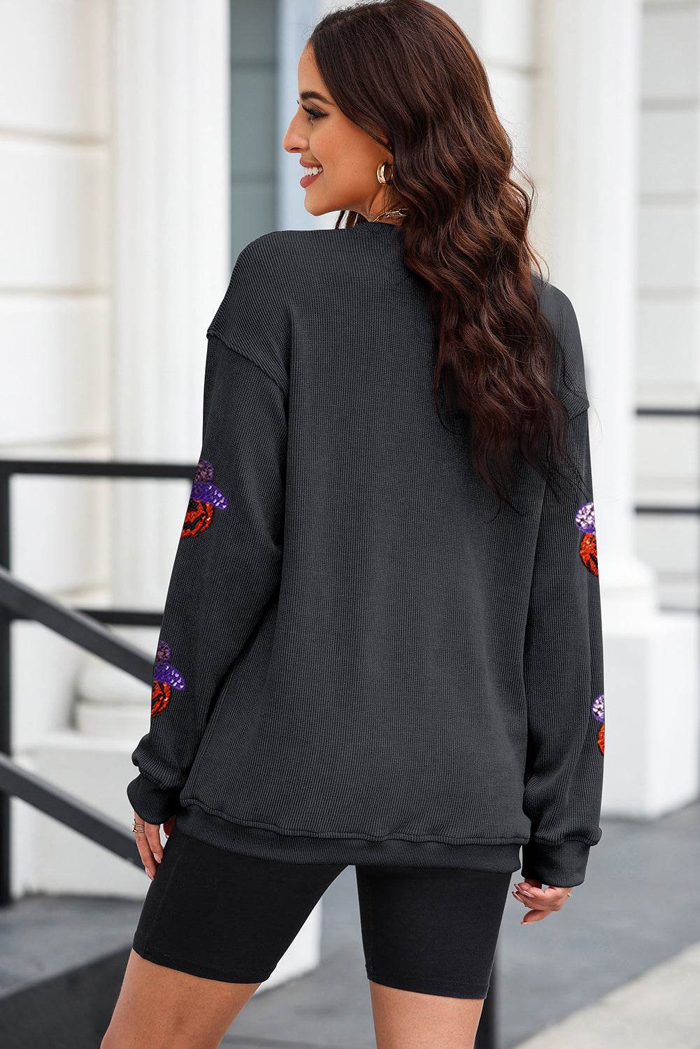 Sequin Pumpkin Long Sleeve Sweatshirt - Fashions Envy