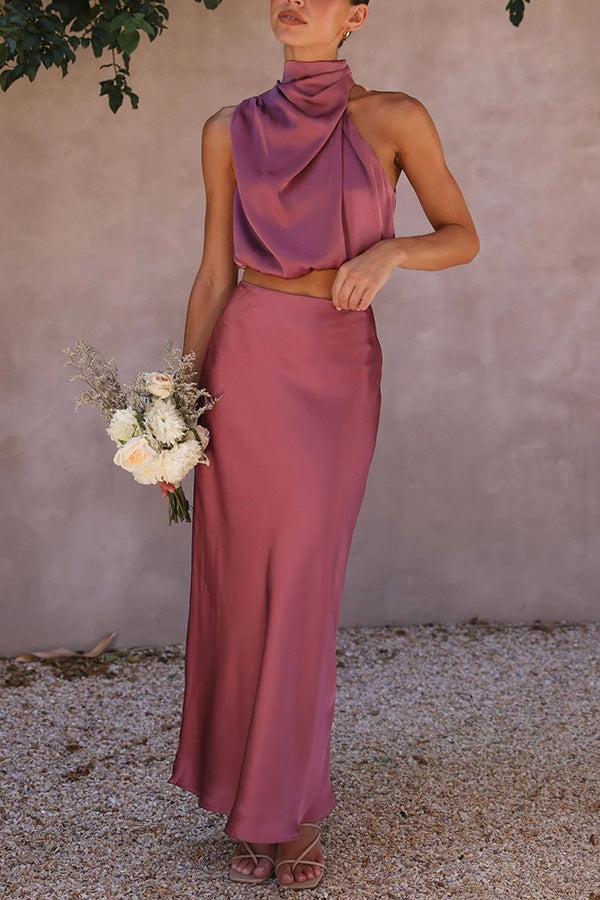 Satin Two Piece Set - Slim Fit Casual Outfit for Women