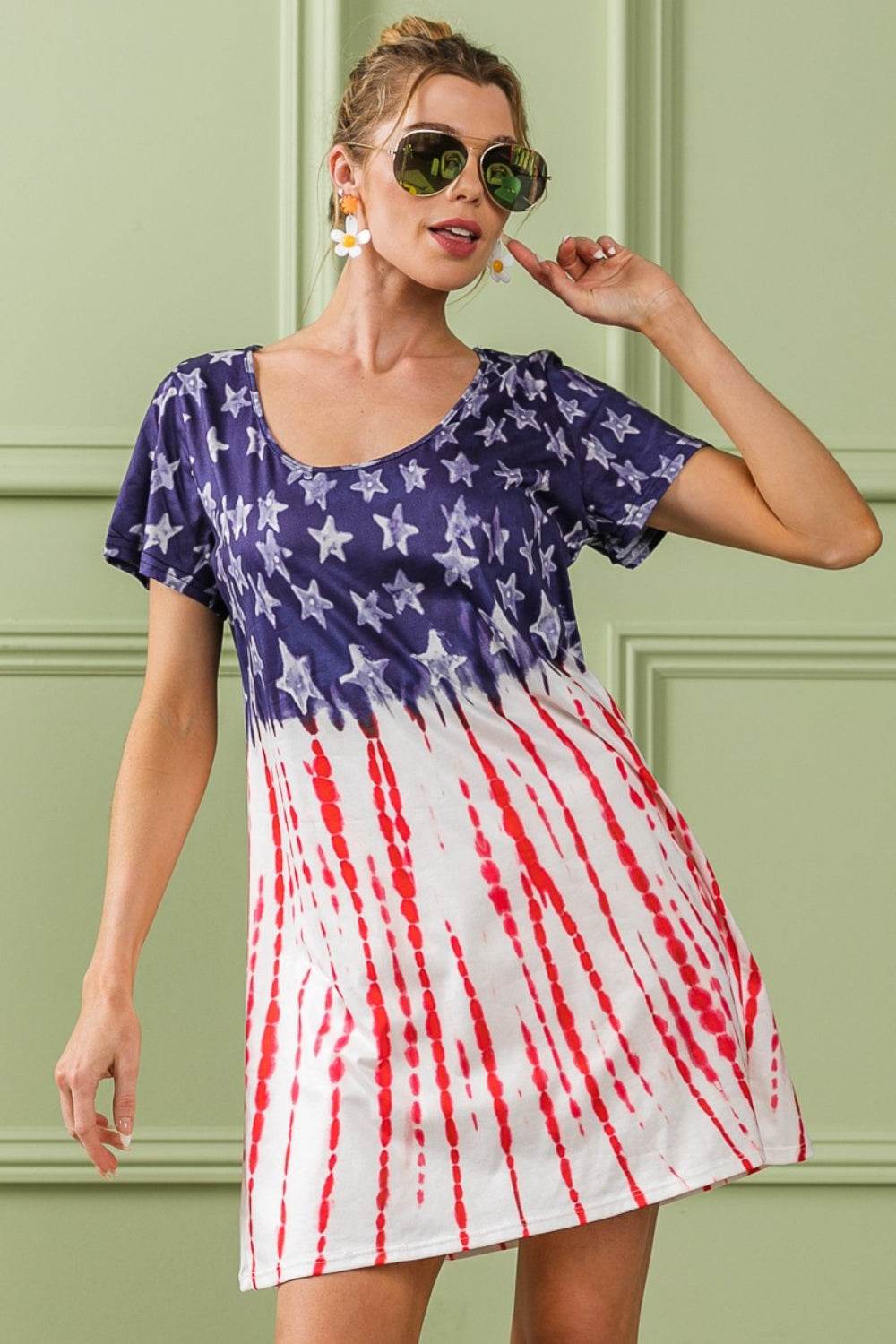 BiBi American Flag Theme Tee Dress - Fashions Envy