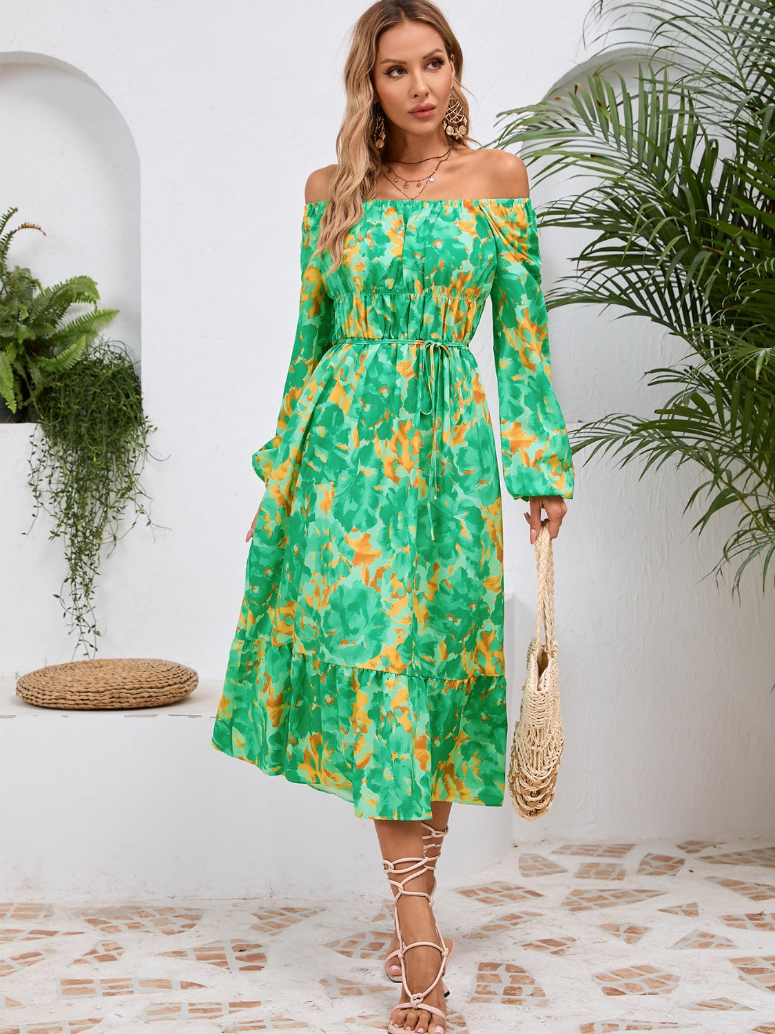 Floral Printed Long Sleeve Midi Dress