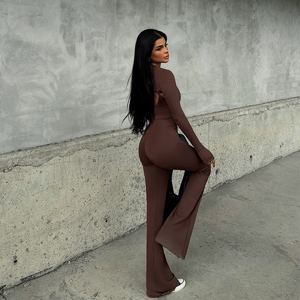 Long Sleeve Jumpsuit Set - Round Neck Tight Two-Piece