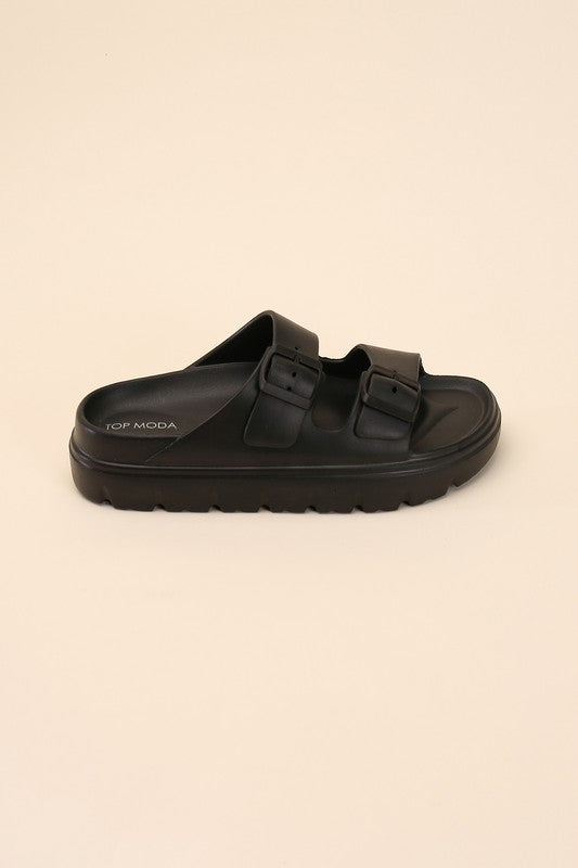 Round Open Toe Buckle Strap Slides