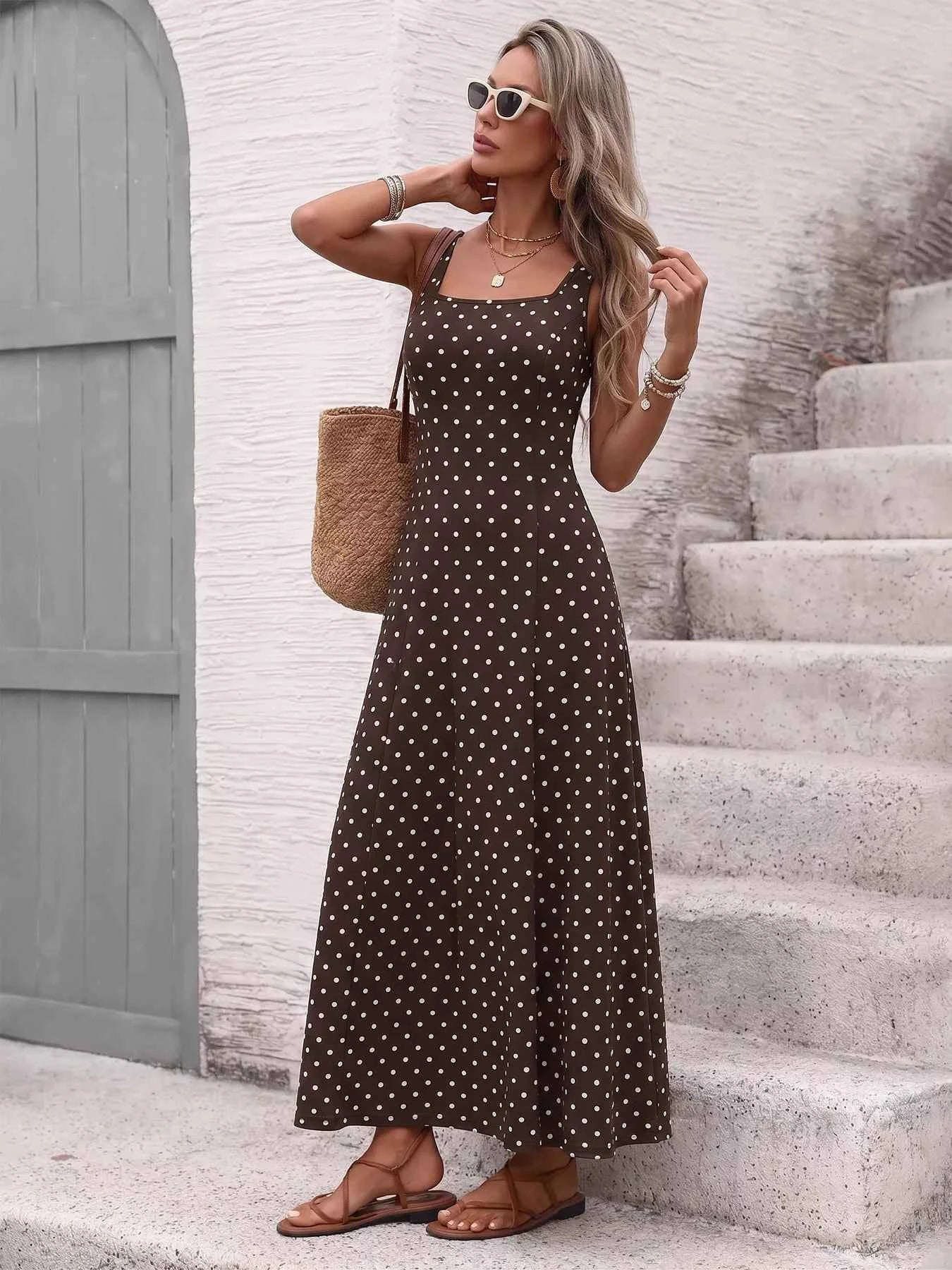 Polka Dot Sleeveless Maxi Dress
