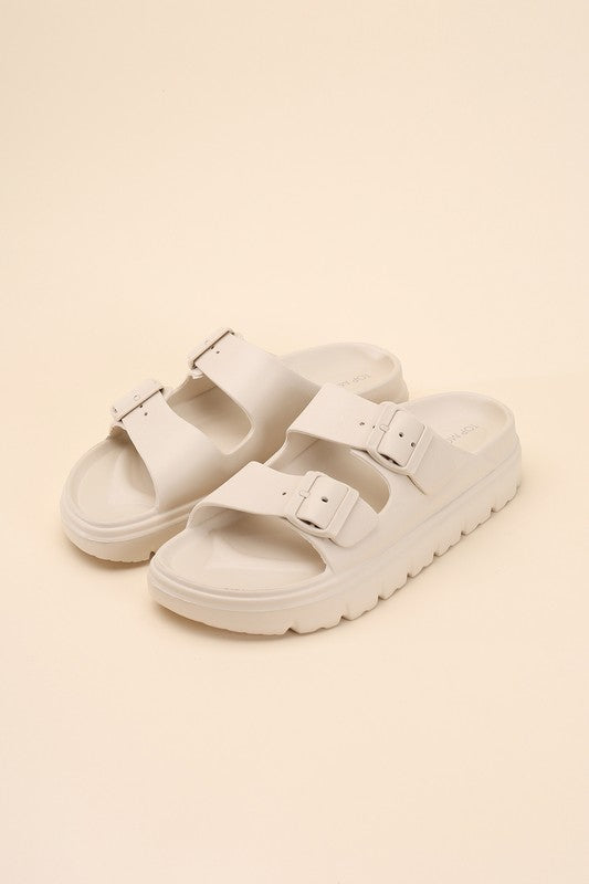 Round Open Toe Buckle Strap Slides