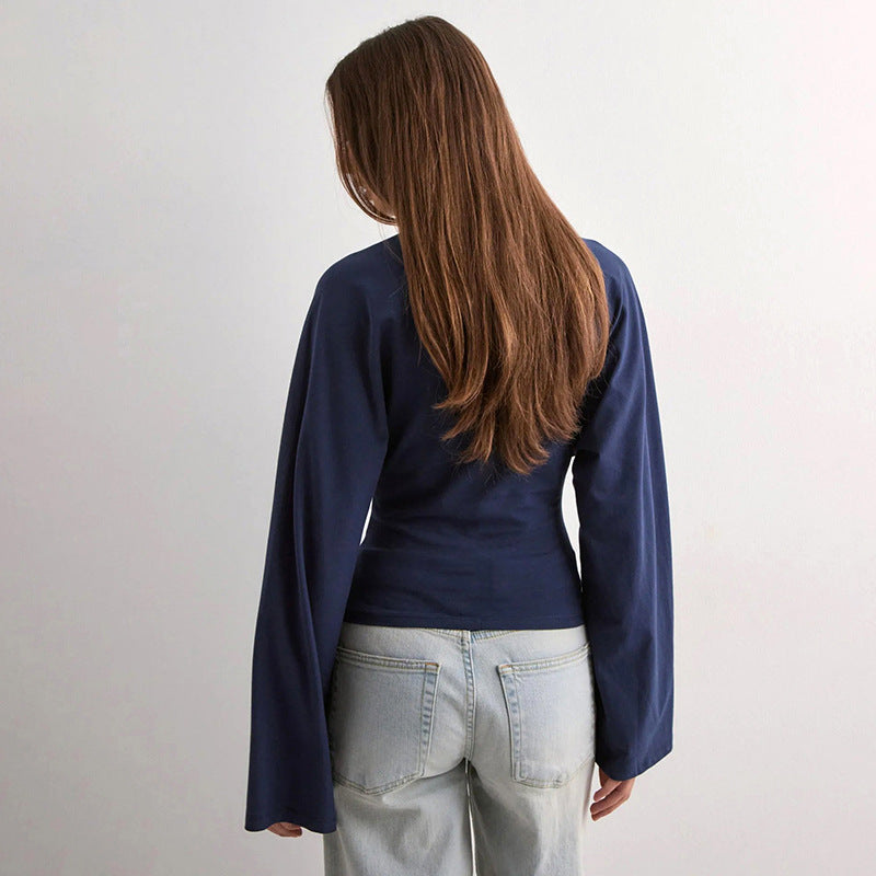 Round Neck Long Sleeve Top - Waist-Tight Fit - Fashions Envy