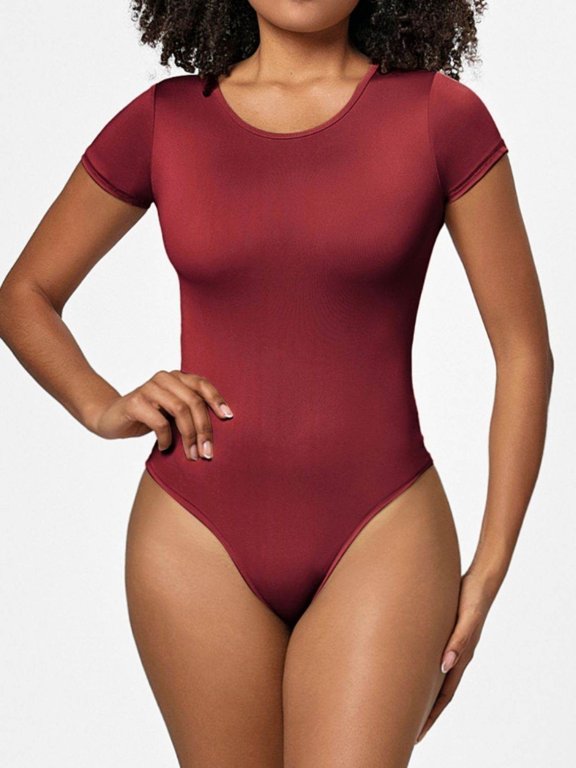 Full Size Round Neck Short Sleeve Bodysuit - Fashions Envy