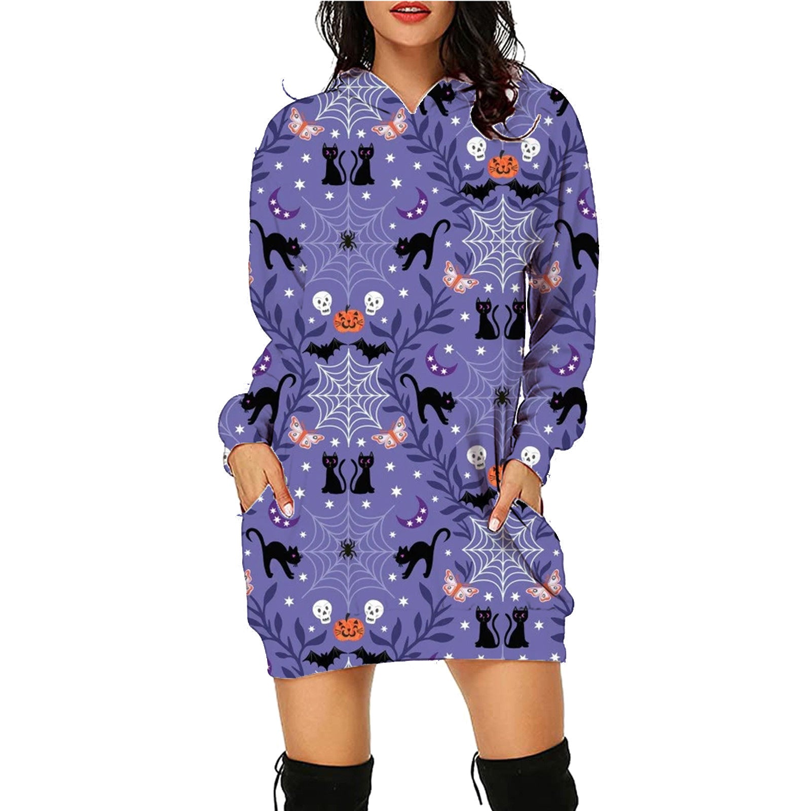 Halloween Hoodie - Long Sleeve Printed Sweater with Pockets