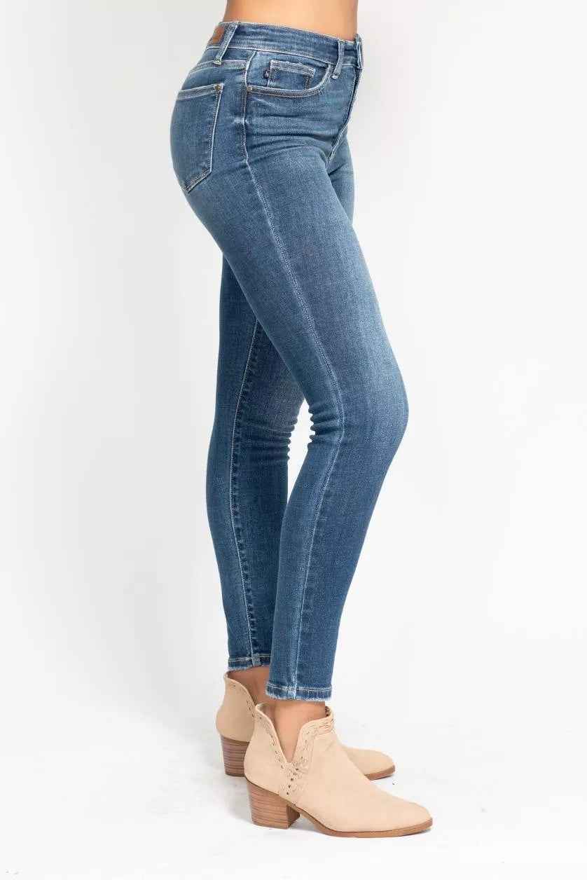 Judy Blue Full Size High Rise Button Fly Skinny Jeans Plus Size - Fashions Envy
