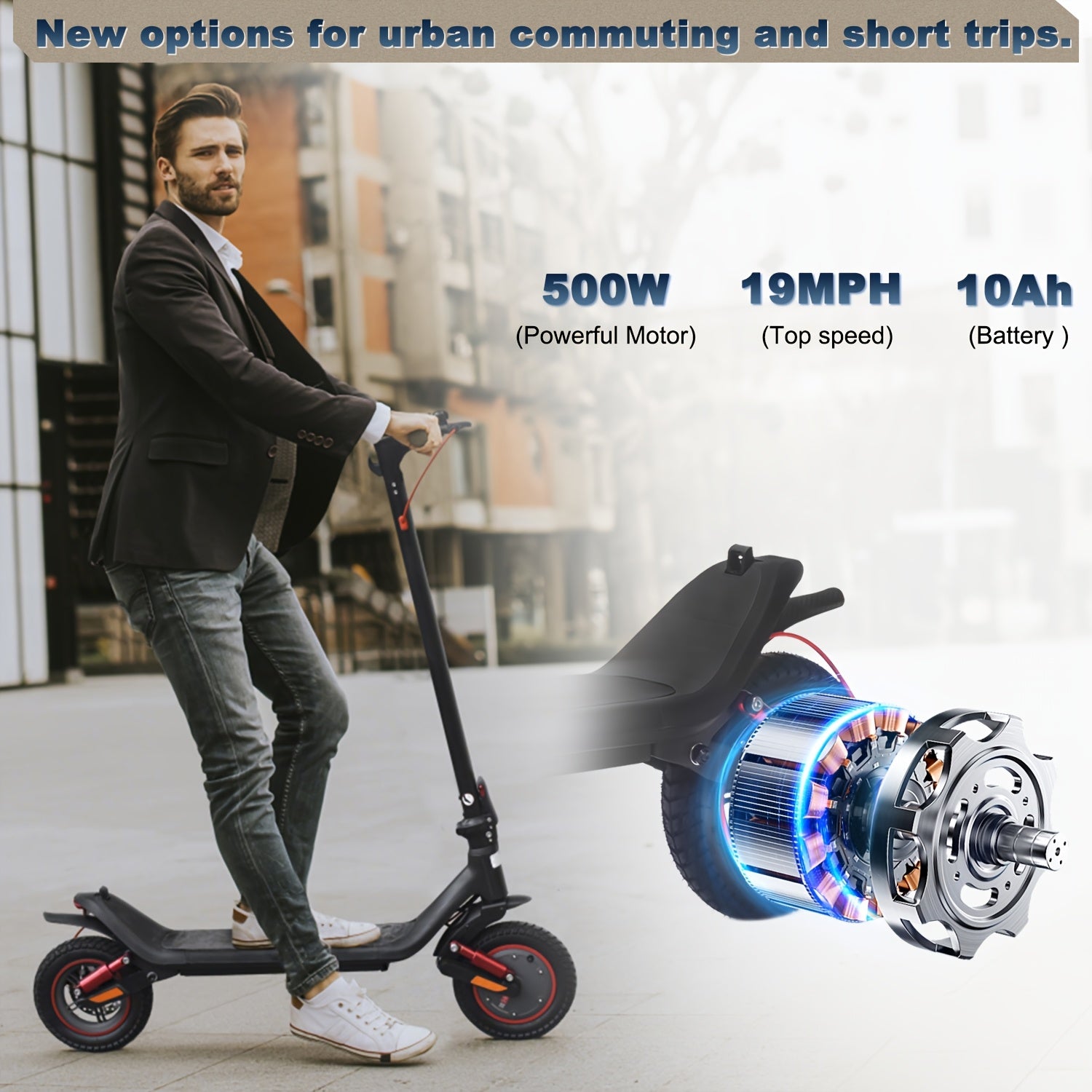 Foldable Electric Scooter Max 19 MPH & 20 Miles 500W Max Power 10'' Solid Tire