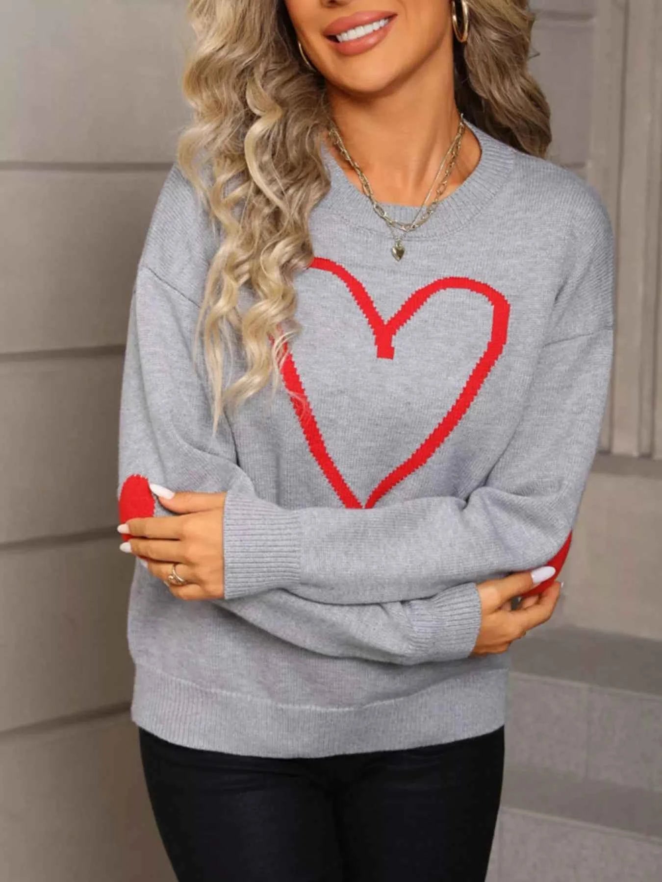 Valentine's Day Heart Graphic Dropped Shoulder Sweater - Fashions Envy