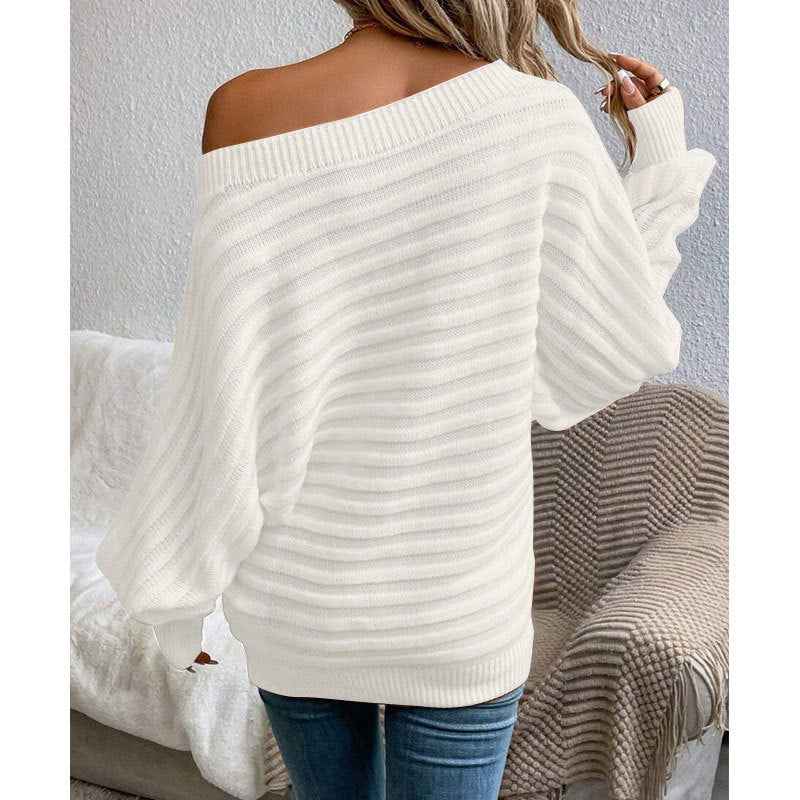 Off-Shoulder Sweater - Cozy Batwing Knit Top