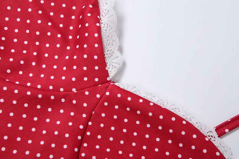 Polka Dot Mini Dress - Sweetheart Neckline Bodycon Red