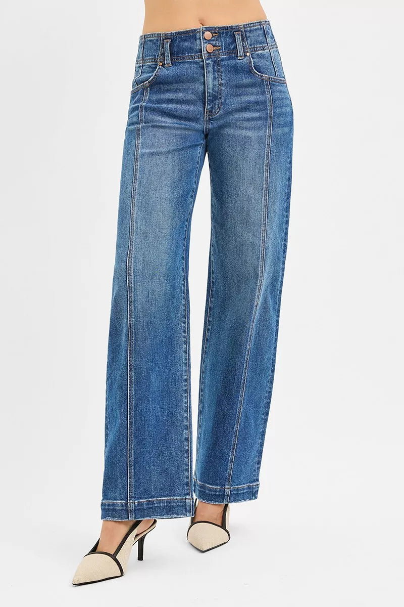 RISEN Wide Baggy Jeans - Mid Rise Relaxed Fit - Fashions Envy