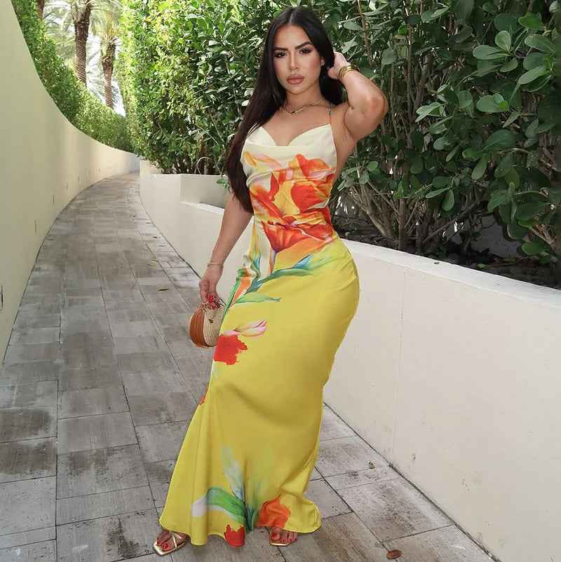 Low-cut Sexy Maxi Dress - Backless Cross-Strap