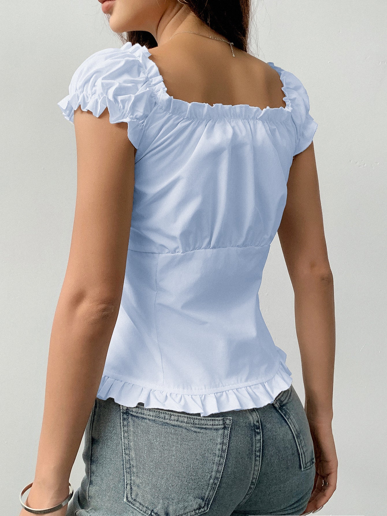 Off-Shoulder Ruffle Top - Button-Front Pleated Blouse