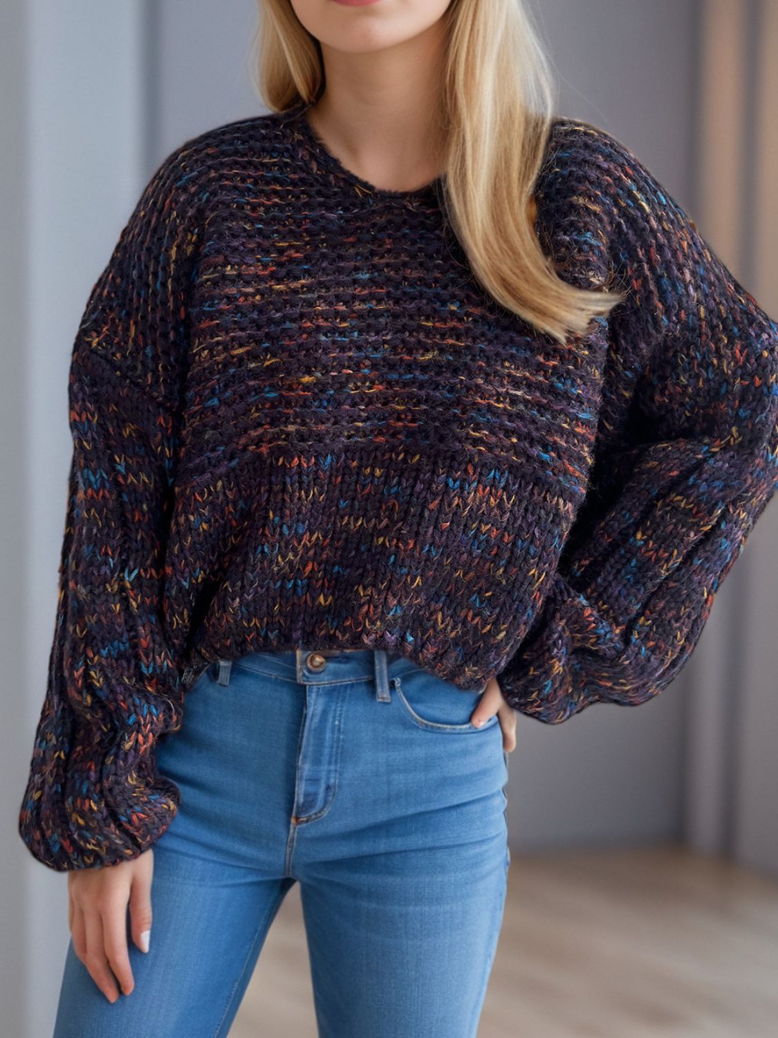 Dropped Shoulder Sweater - Cozy Long Sleeve Style