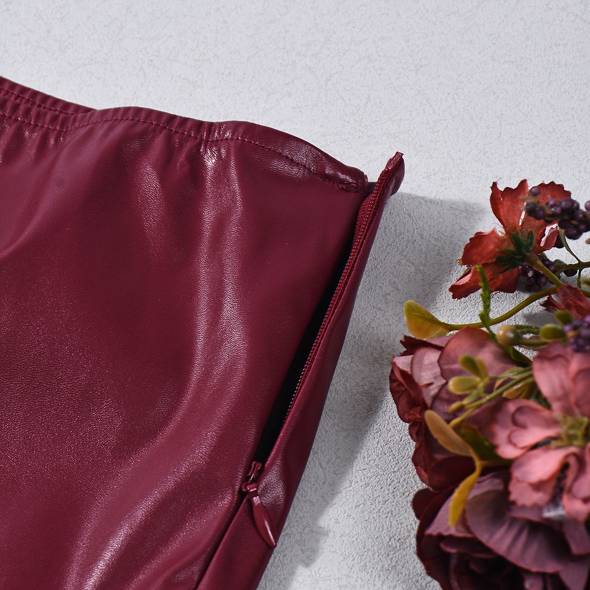 Leather Shorts - Burgundy Low Waist Strap Detail Party