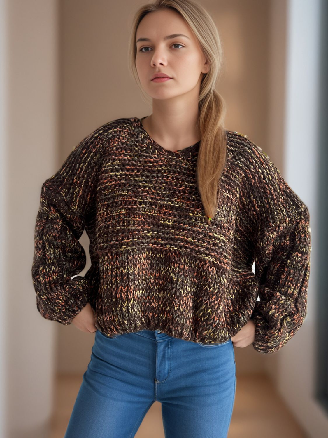 Dropped Shoulder Sweater - Cozy Long Sleeve Style