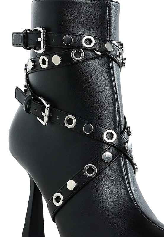 Jacinta Slim Flared Heel Strappy Boots