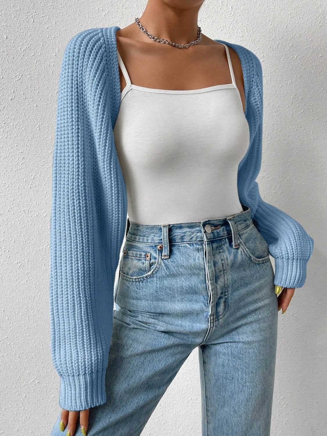 Honey Open Front Long Sleeve Cropped Cardigan - Fashions Envy