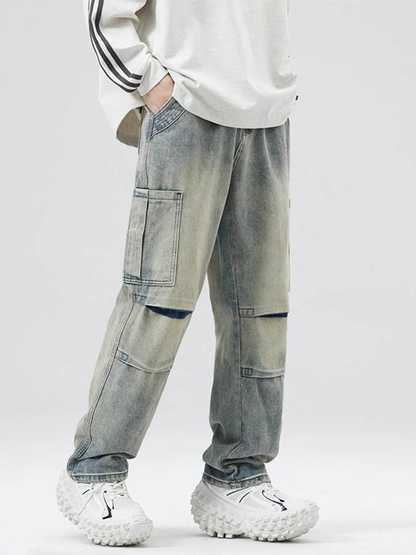 Men's Full Size Distressed Cargo Jeans - Cotton Cargo Pants - Fashions Envy